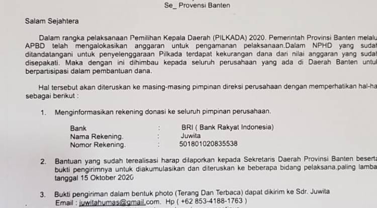 Awas! Beredar Surat Palsu Atas namakan Gubernur Banten