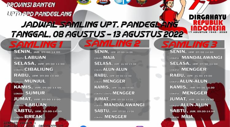 Jadwal Samsat Keliling (SAMLING) UPTD PPD Pandeglang Agustus 2022
