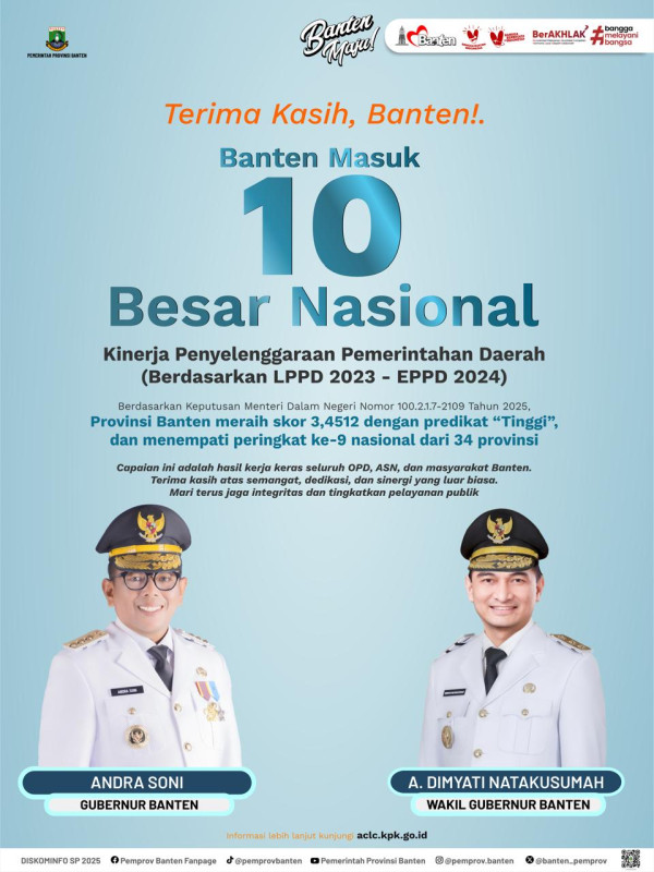 Provinsi Banten Masuk 10 Besar Nasional